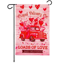 G128 - Valentine's Day Cupid Delivery Truck Garden Flag 12x18 Double-Sided - Pink