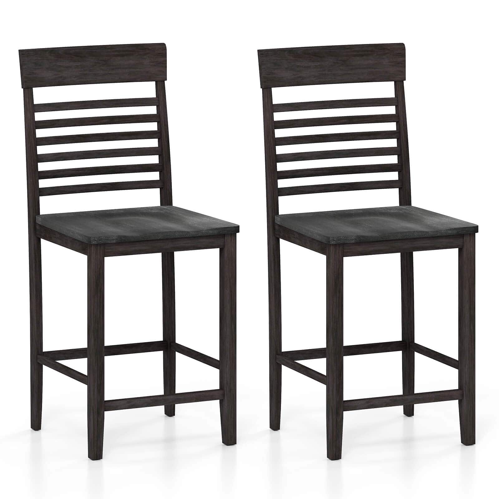 Costway - Counter-Height Dining Chair Set of 2 with Footrests Solid Wood Frame Modern - Gray