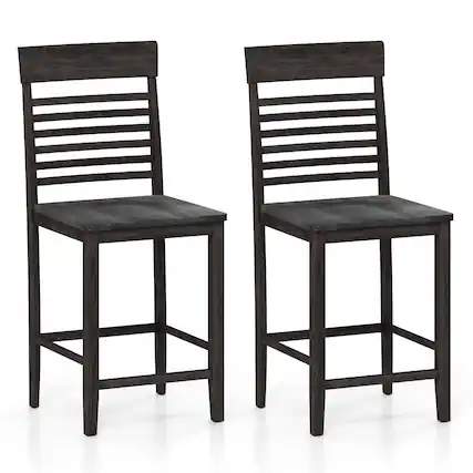 Front. Costway - Costway Counter-Height Dining Chair Set of 2 with Footrests Solid Wood Frame Modern - Gray.