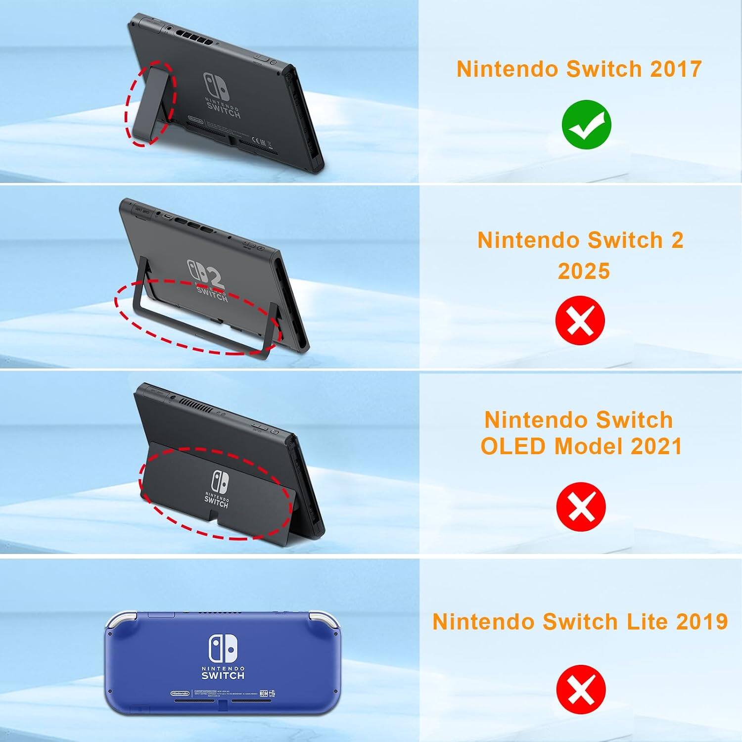 SWITCH CCOL  
Nintendo Switch 2017  
CB2 SWITCH  
Nintendo Switch 2 2025 X  
AD SWITCH  
Nintendo Switch OLED Model 2021 X  
Nintendo Switch Lite 2019  
NINTENDO 0 SWITCH Servicaday X