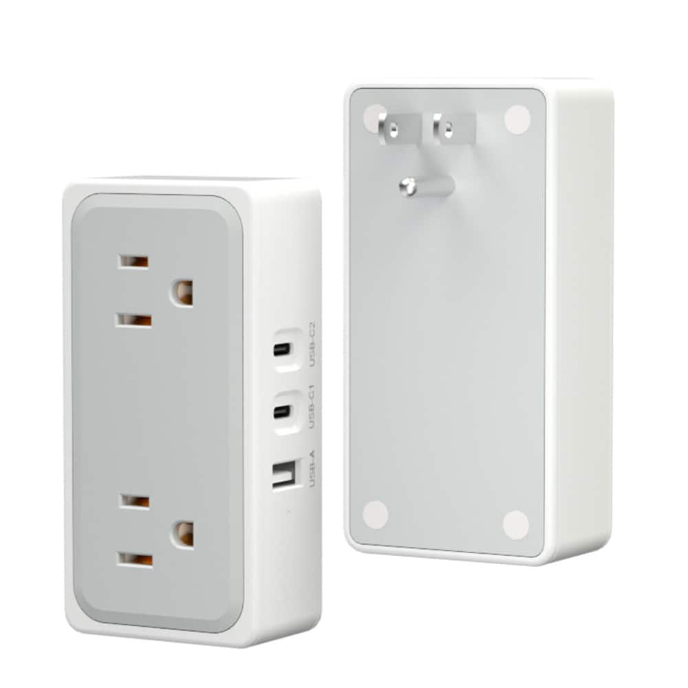 Cluzine - Multi-Outlet Wall Outlet Power Strip with USB-C & Surge Lightning Protection - White