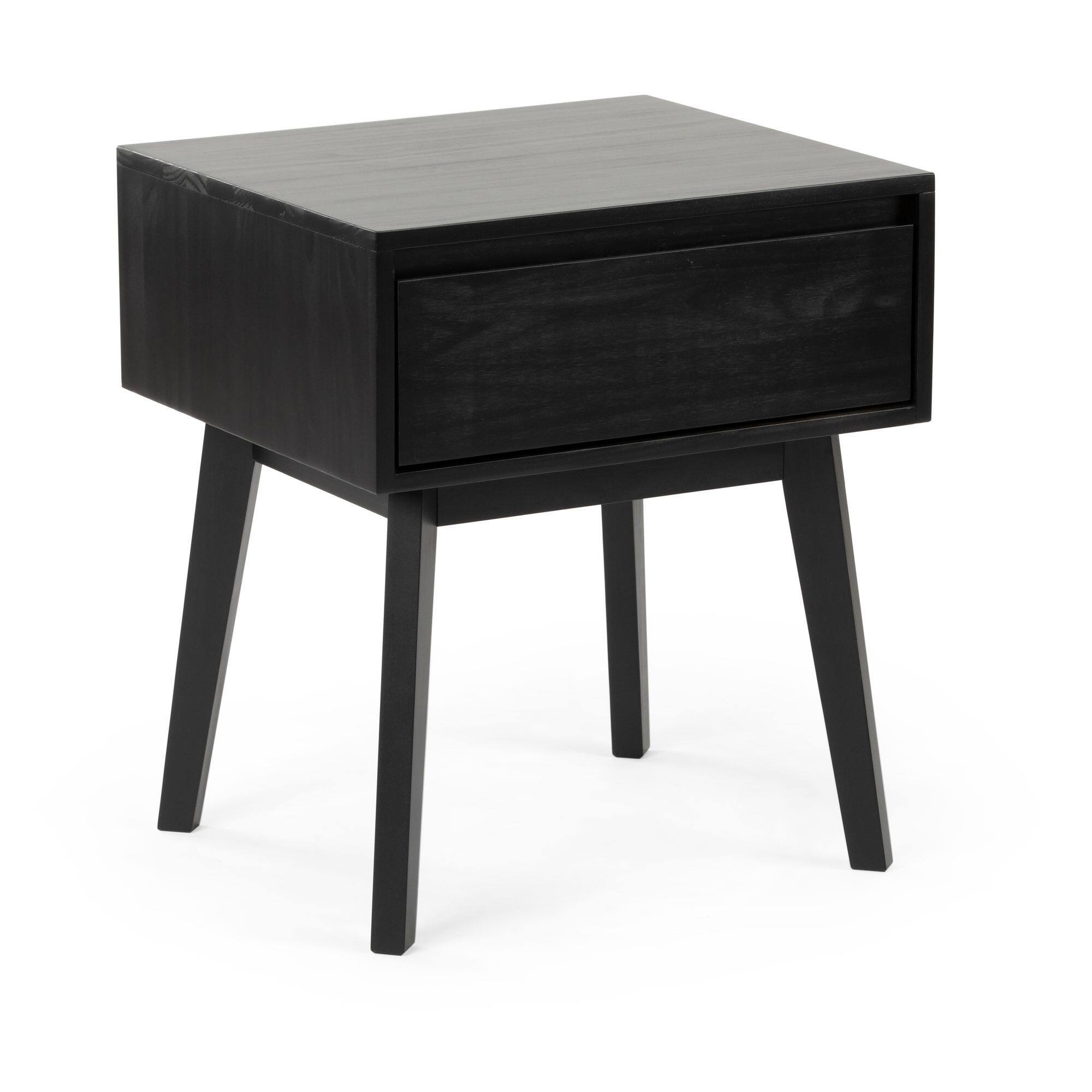 Alt View 2. Plank+Beam - Scandinavian Nightstand with 1 Drawer, Black - Black.