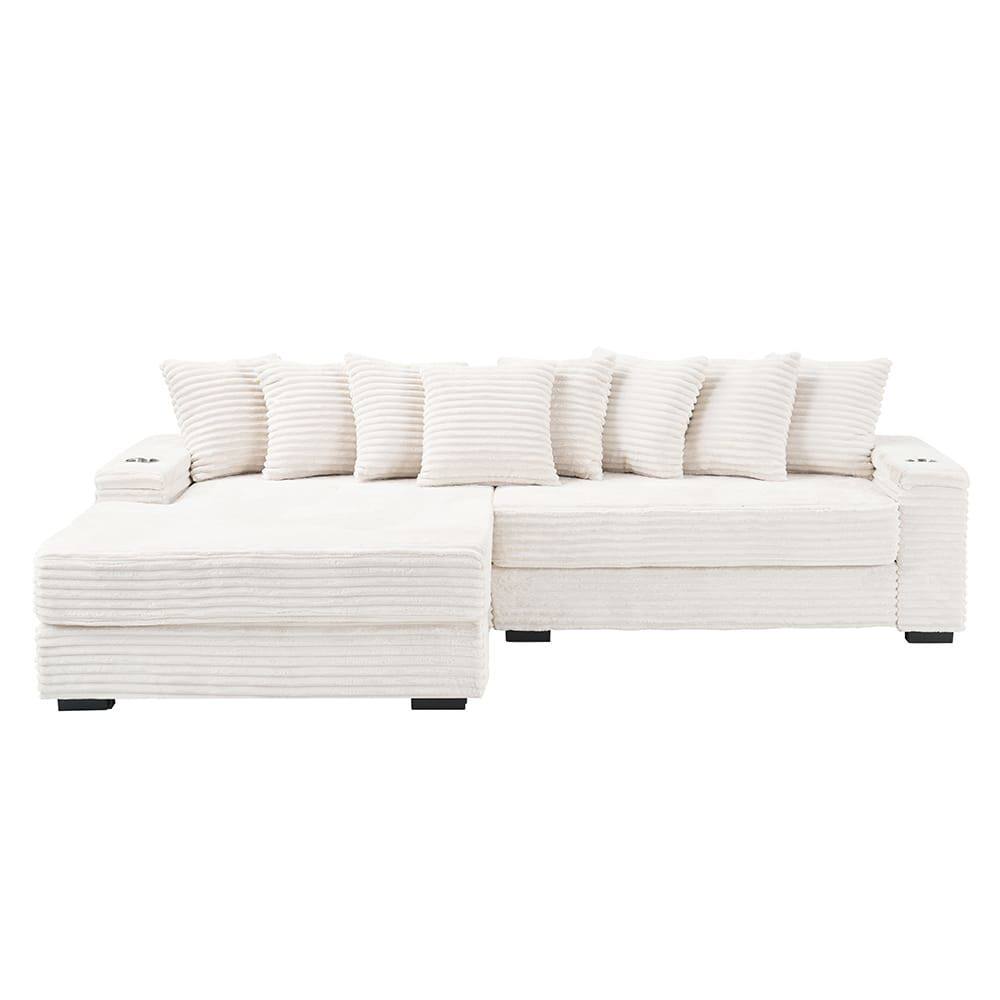 Alt View 1. Kadyn - 111.4" Modular Sectional with Reversible Chaise, Features Armrest Storage and Cup Holders, Beige - Beige.