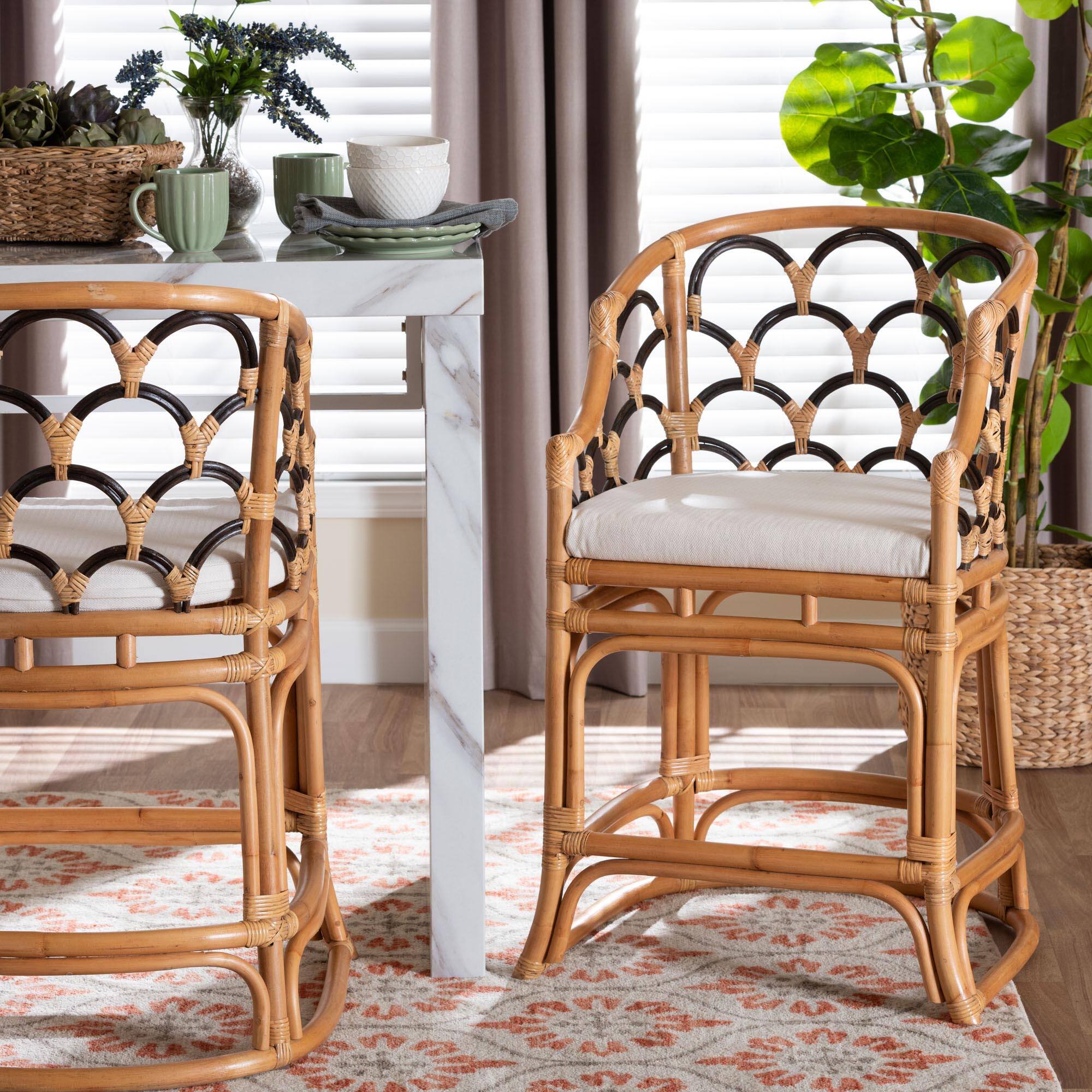 Alt View 4. bali & pari - Veneto Natural Rattan Counter Stool with Scalloped Back - Light Honey/Dark Brown.