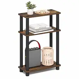 Furinno - TURN-N-TUBE Narrow Side Table, Rectangular End Table, Slim Toolless Assembly Nightstand, Night Stand, Bedside Table - Amber Pine/Black