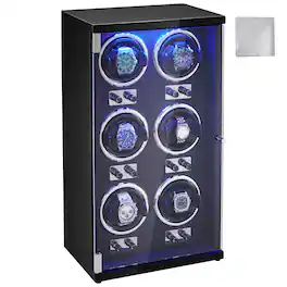 VEVOR - Watch Winder, Watch Winder for 6 Men's and Women's Automatic Watches, with 6 Super Quiet Japanese Mabuchi Motors - Black