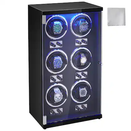 Front. VEVOR - Watch Winder, Watch Winder for 6 Men's and Women's Automatic Watches, with 6 Super Quiet Japanese Mabuchi Motors - Black.