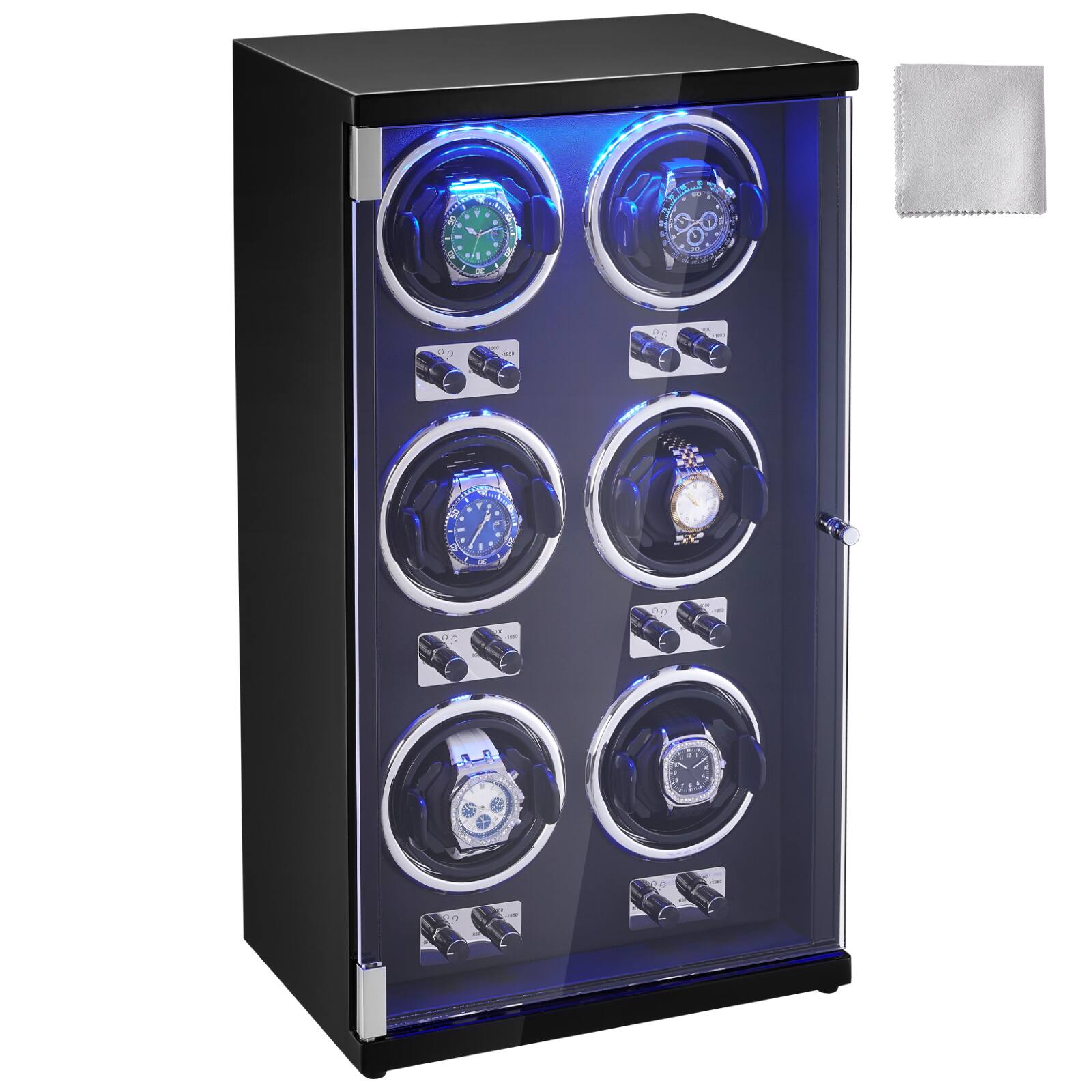 Front. VEVOR - Watch Winder, Watch Winder for 6 Men's and Women's Automatic Watches, with 6 Super Quiet Japanese Mabuchi Motors - Black.