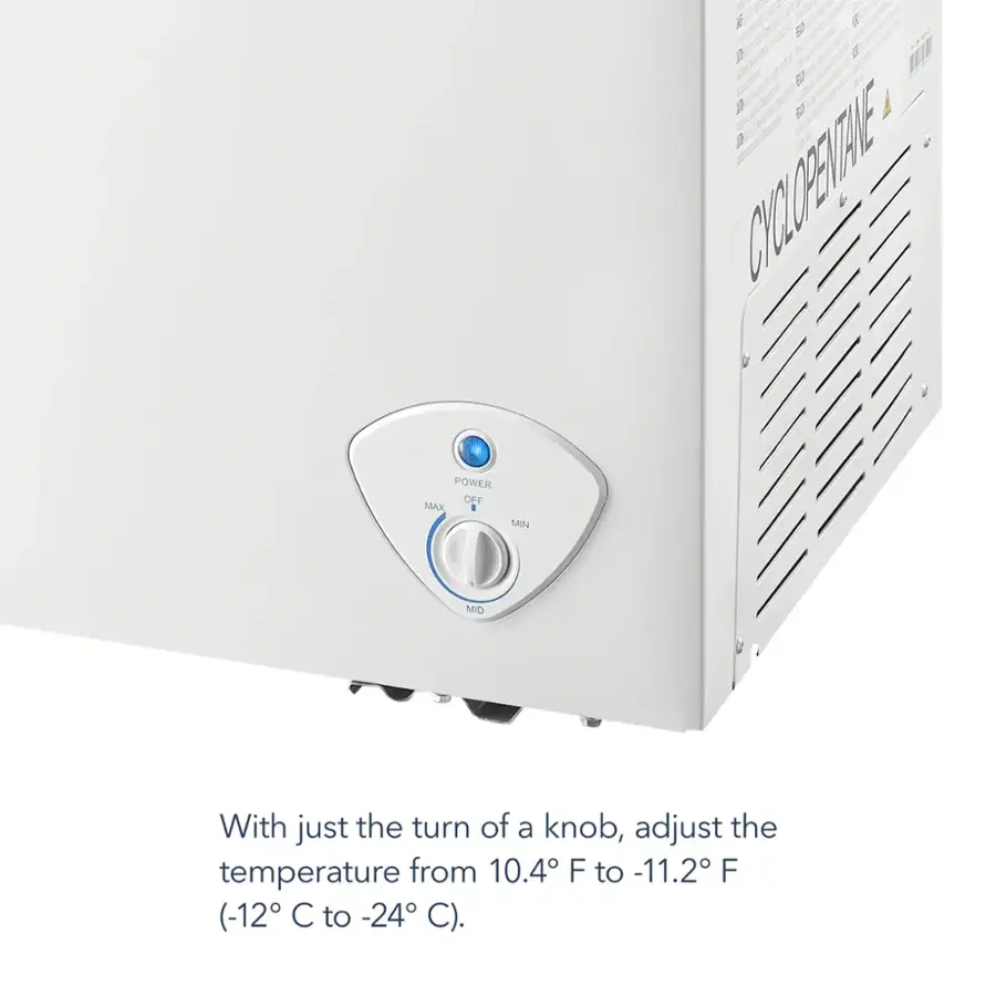With just the turn of a knob, adjust the temperature from 10.4 F to -11.2 F (-12 C to -24 C).
