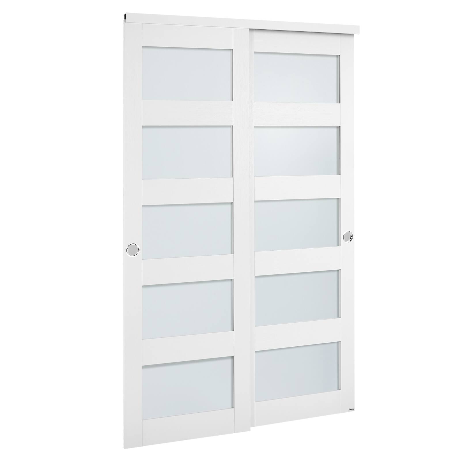 Alt View 5. VEVOR - Sliding Closet Door, 48" (Double 25") x 80", 5-Lite Frosted Glass Bypass Sliding Doors with Hardware Kit & Floor Guide - White.