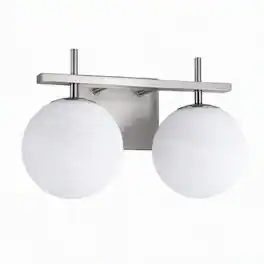 RYHNUYNE - 2-Light Modern Bathroom Vanity Light, Nickel Finish Wall Sconce with White Marble-Look Globe Shades