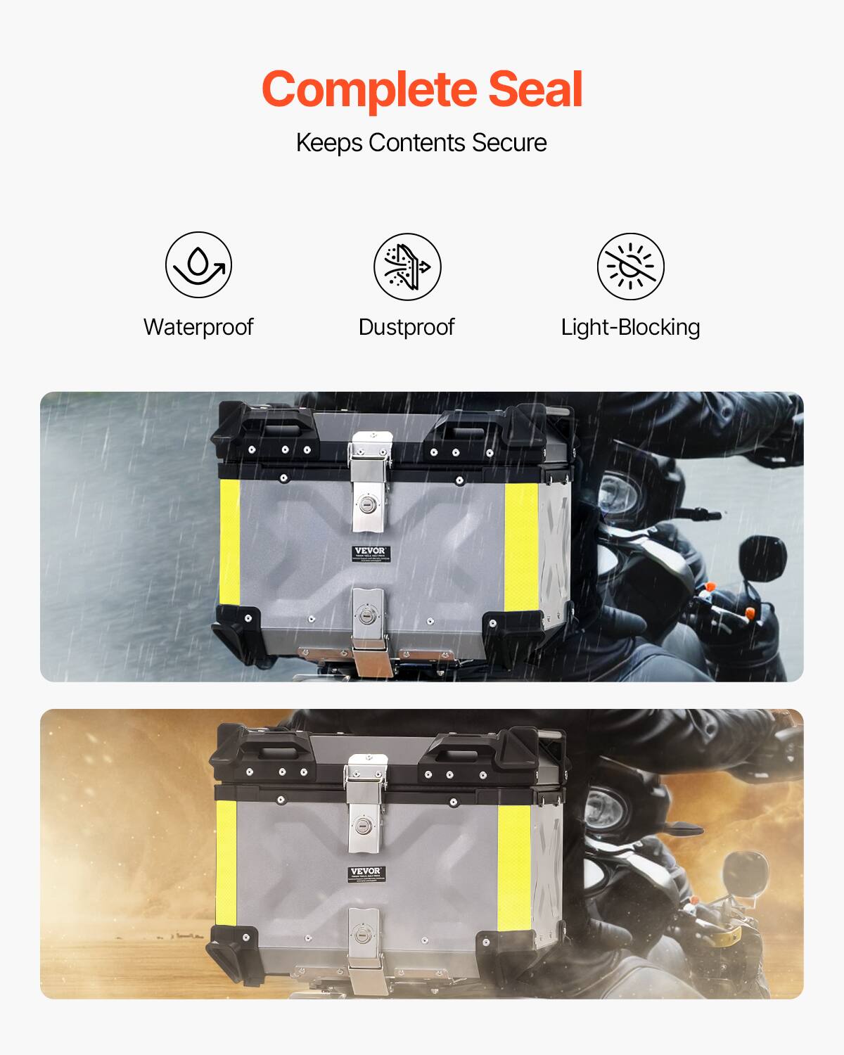 Complete Seal  
Keeps Contents Secure  

Waterproof  
Dustproof  
Light-Blocking  

VEVOR