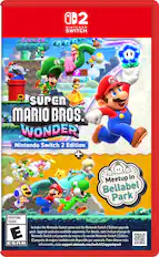 2 NINTENDO SWITCH L ? M SUPER TM MARIO BROS. WONDER Nintendo Switch 2 Edition + M Meetup in Bellabel Park EVERYONE TODOS Includes the Nintendo Switch game and the Nintendo Switch 2 Edition upgrade pack. Upgrade pack also available separately. For details, visit support.nintendo.com/switch2/upgradepack Incluye el juego de Nintendo Switch y el paquete de mejora y el paquete de mejora también está disponible por separado. Para obtener más información, visite support.nintendo.com/switch2/upgradepack