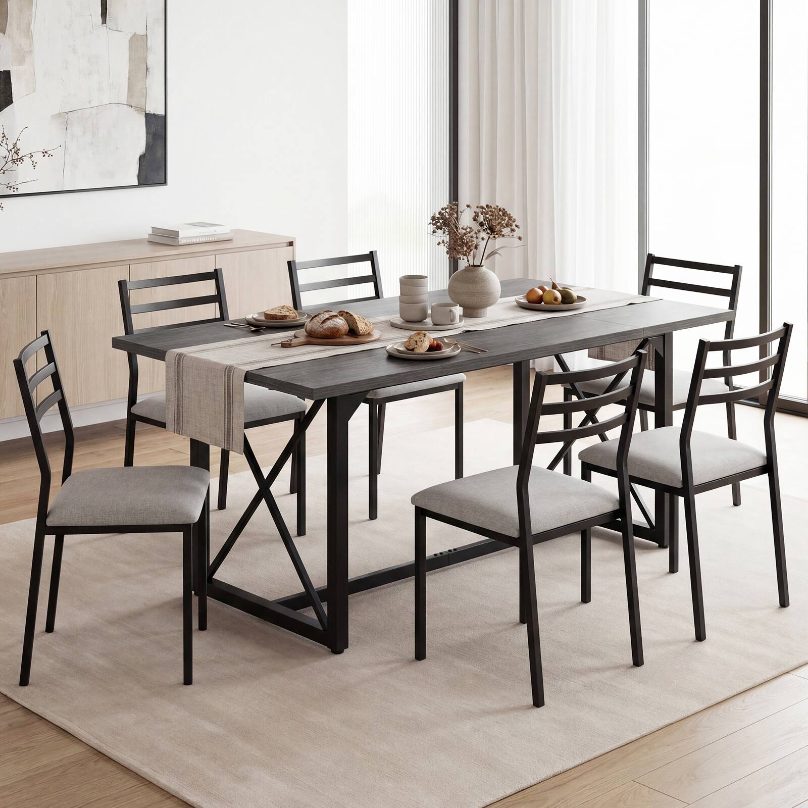 Alt View 3. Costway - Costway 2 Pcs 6FT Conference Table with Power Outlets, Large Meeting Room Table Seats - Gray Oak.