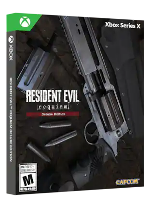 Xbox Series X
XBOX
RESIDENT EVIL™ REQUIEM DELUXE EDITION
RESIDENT EVIL requiem, Deluxe Edition
MATURE 17+ JEUNES ADULTES 17+
M ESRB
CAPCOM - M (Mature 17+)