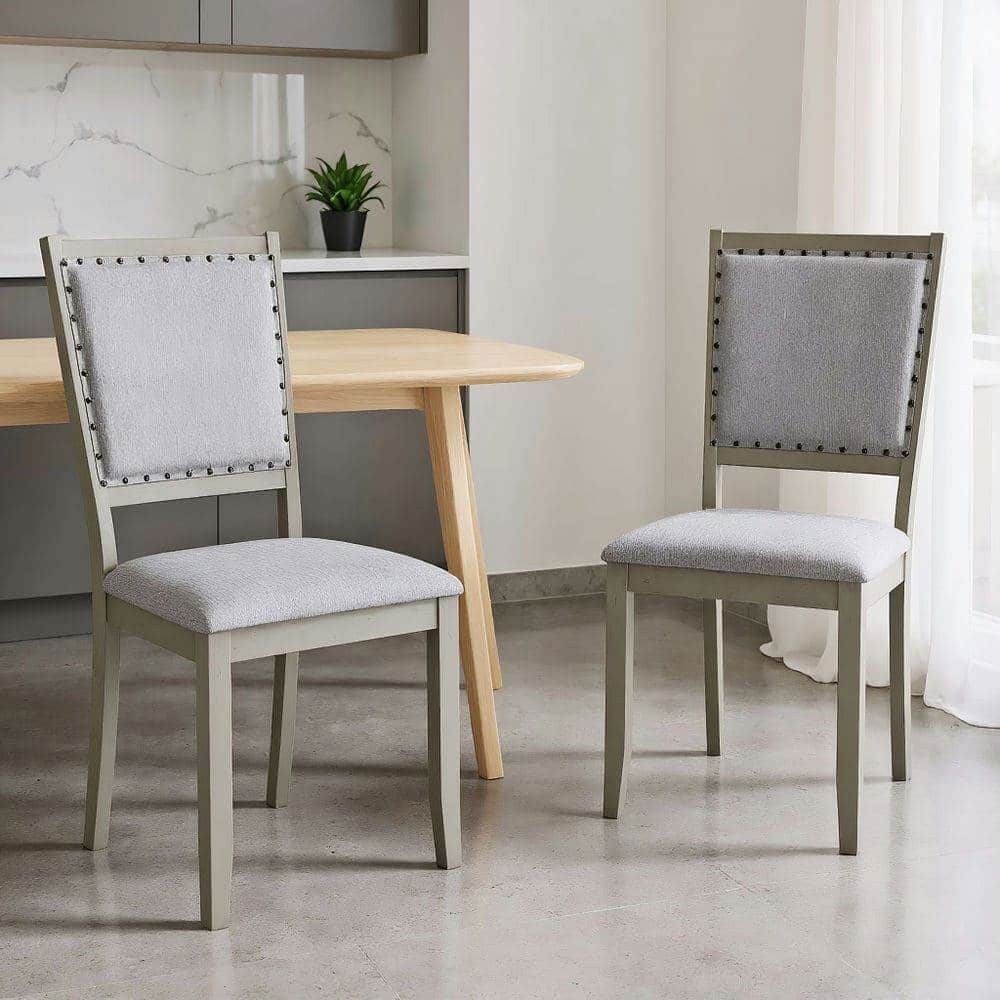Kadyn - Set of 2 Farmhouse Fabric Upholstered Dining Chairs for Kitchen, Finish - Gray