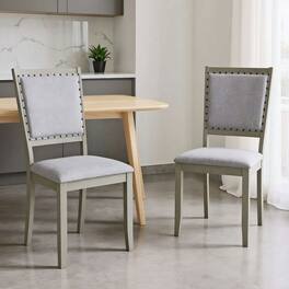 Kadyn - Set of 2 Farmhouse Fabric Upholstered Dining Chairs for Kitchen, Finish - Gray