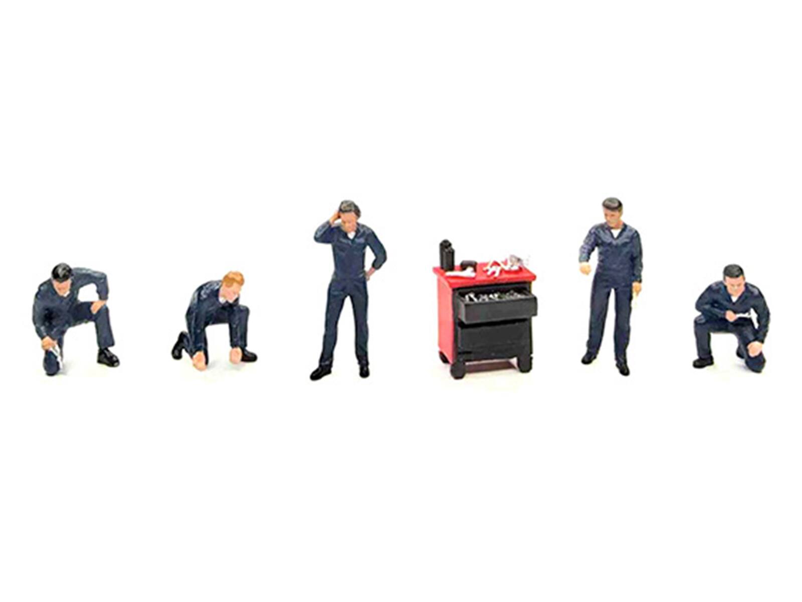 Alt View 1. American Diorama - "Mechanics #5" 6 piece Figure Set (5 Figures, 1 Tool Cabinet) Limited Edition for 1/64 Scale Models by American Diorama.