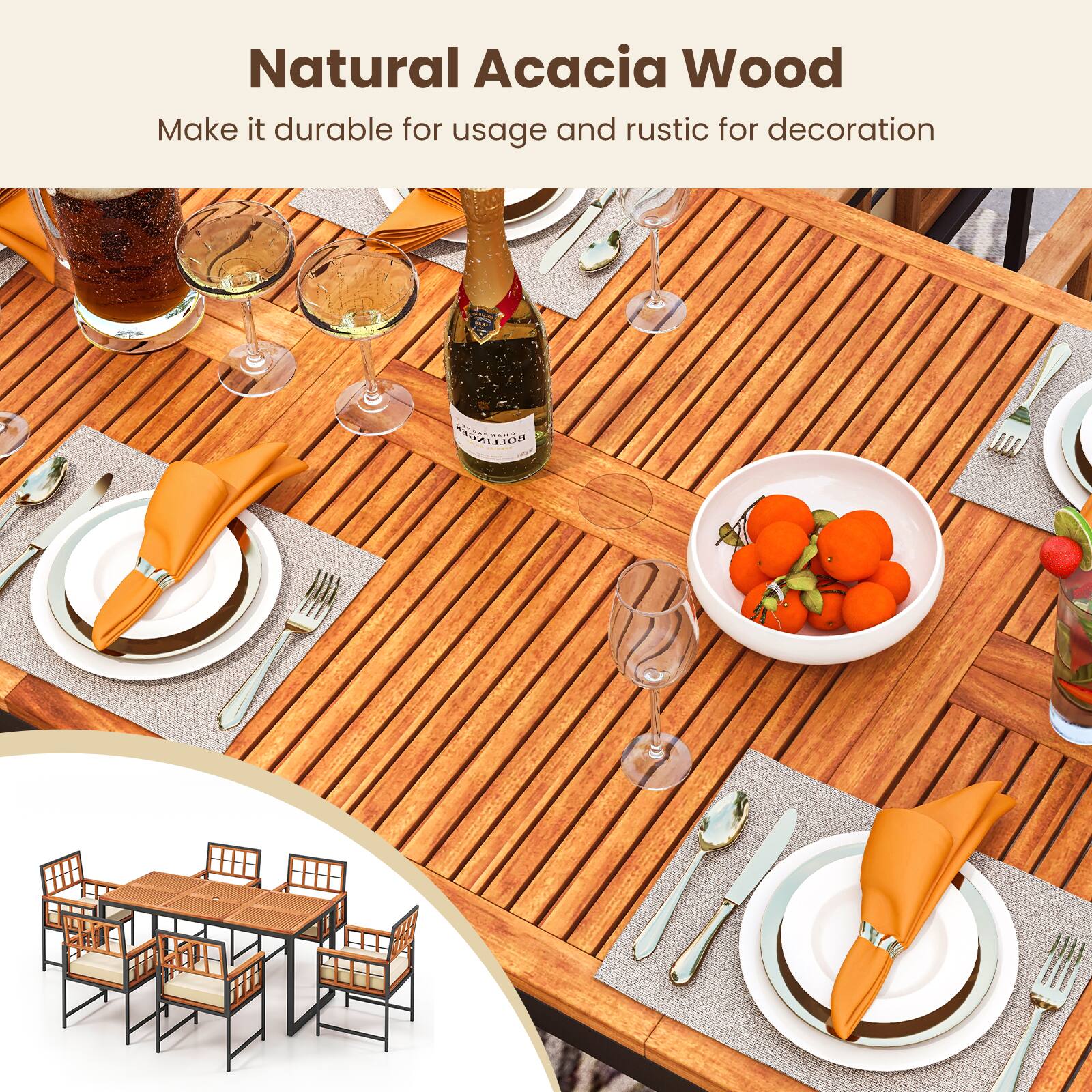 Natural Acacia Wood  
Make it durable for usage and rustic for decoration