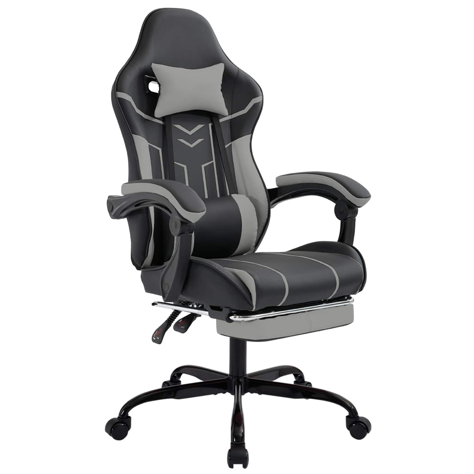 Spaco - Ergonomic Gaming chair, Computer Chair with Footrest Office chair, Computer Chair with Lumbar Backrest - Black+Gray