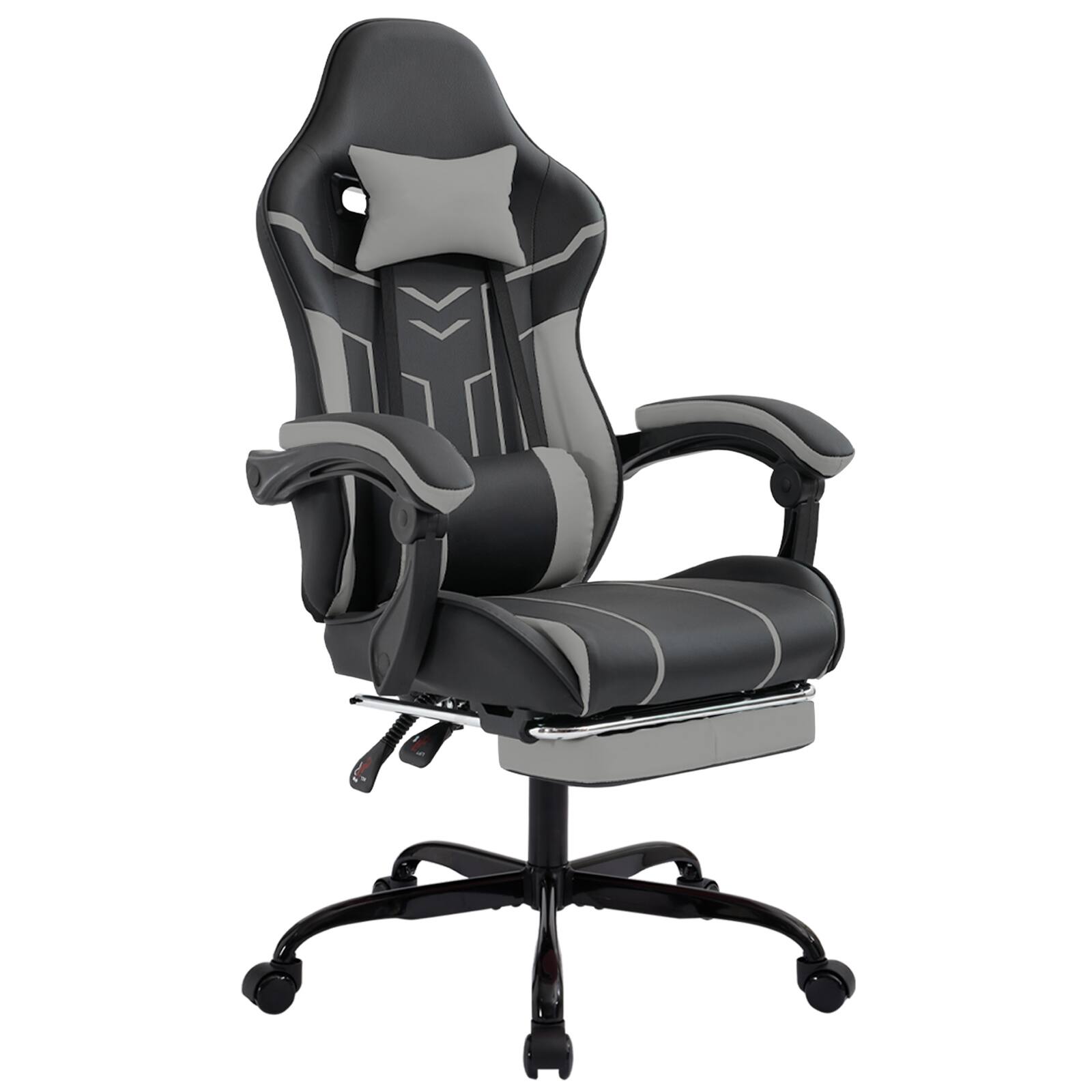 Spaco - Ergonomic Gaming chair, Computer Chair with Footrest Office chair, Computer Chair with Lumbar Backrest - Black+Gray
