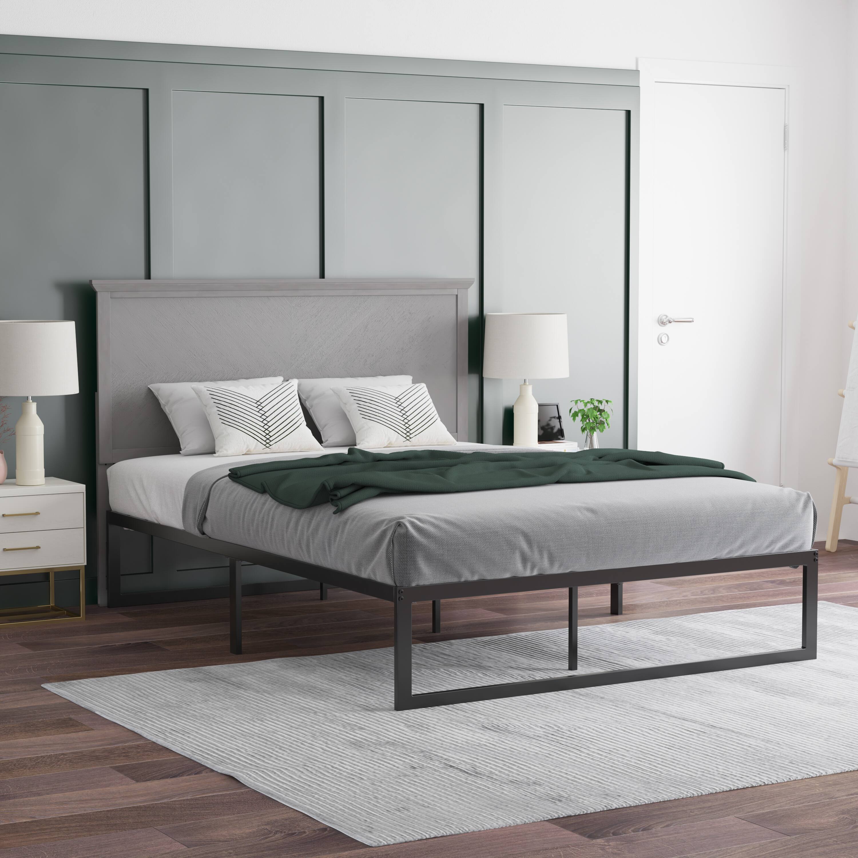 Alt View 4. Emma + Oliver - Frenti Herring Bone Wooden Adjustable Headboard Only - Gray Wash.