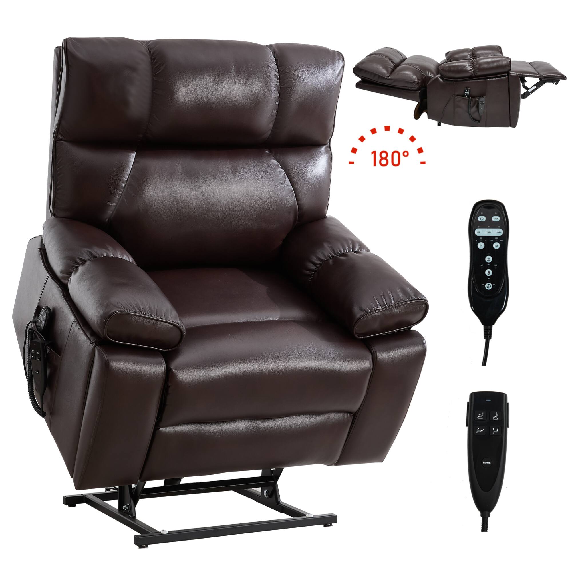 Alt View 10. GOODSILO - Large Dual Motor Electric Power Lift Recliner with Massage and Lumbar Heat Functions for Ultimate Comfort - Brown.