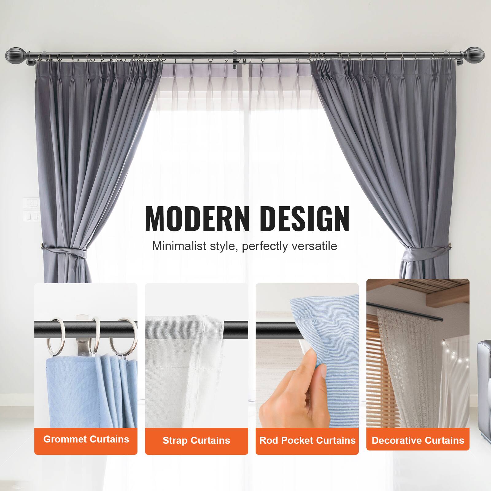 MODERN DESIGN  
Minimalist style, perfectly versatile  

Grommet Curtains  
Strap Curtains  
Rod Pocket Curtains  
Decorative Curtains