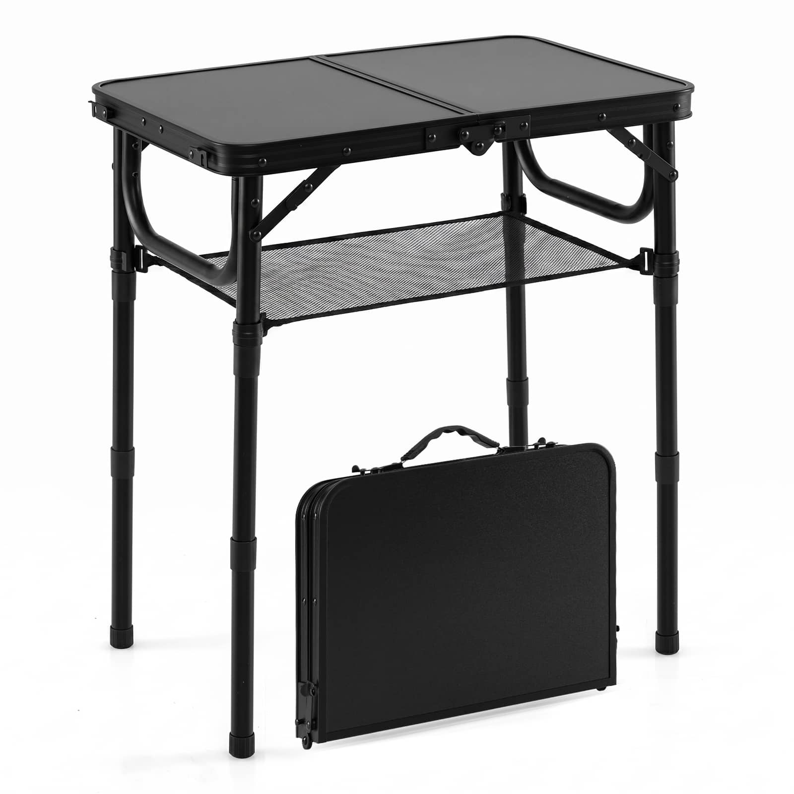 MASA BLACK CAMP② Gymax 2 FT Small Folding Camping Table w/3 Adjustable Heights