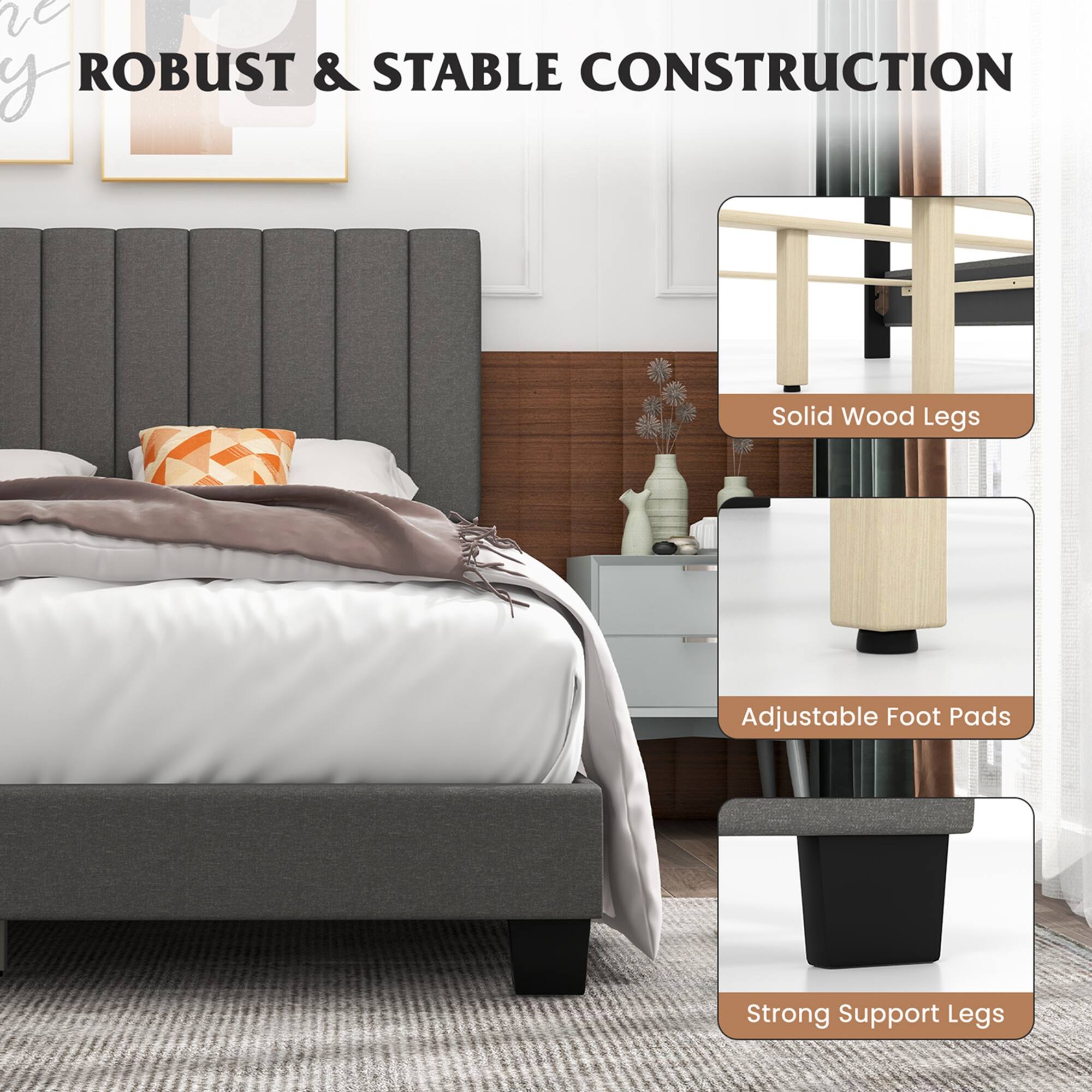 Costway Queen Upholstered Platform Bed Frame Mattress