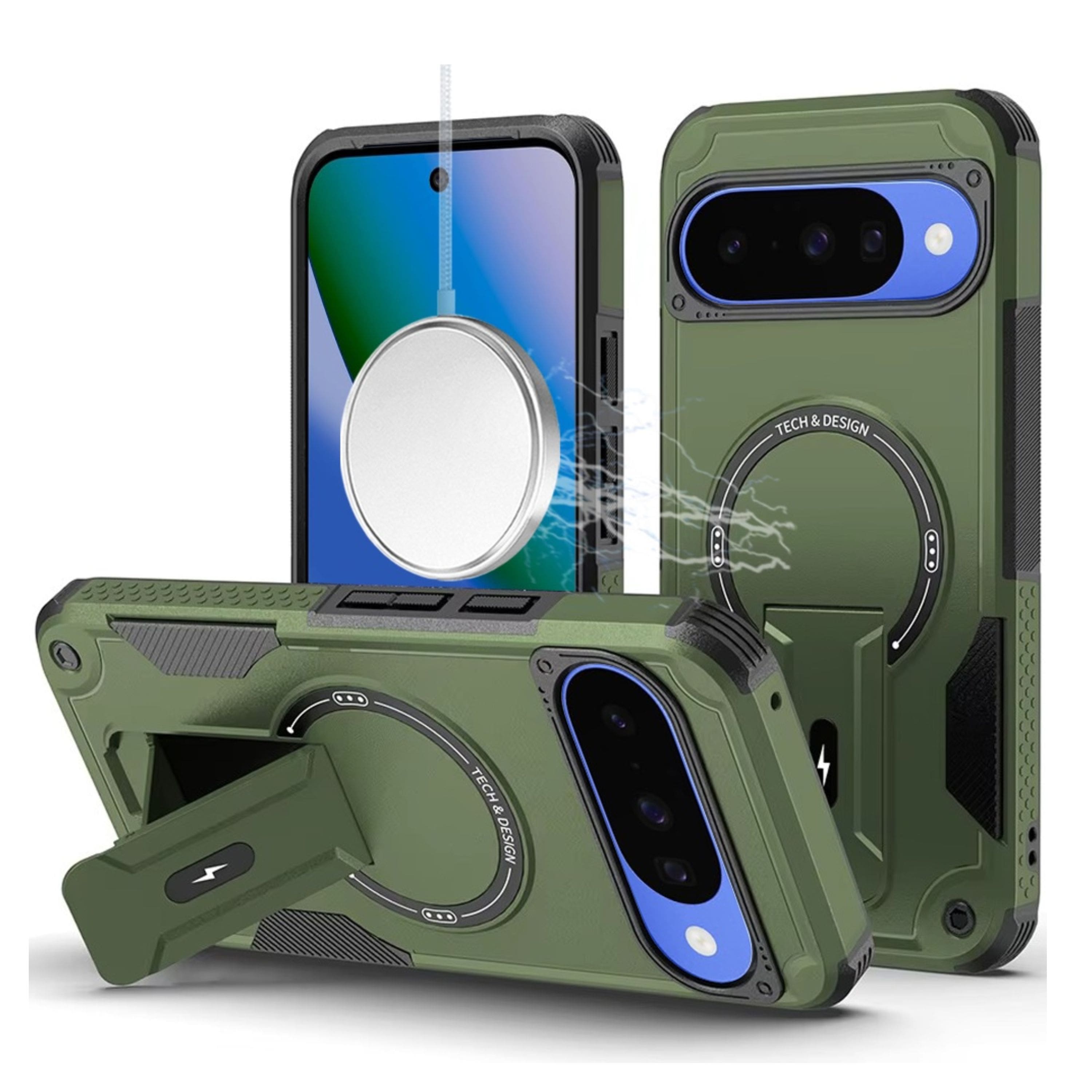 Kitcheniva - Rugged Kickstand Magnetic Circle Case With Tempered Glass For Google Pixel 10/10 Pro - Midnight Green price history on PriceWatchPro