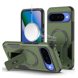Kitcheniva - Rugged Kickstand Magnetic Circle Case With Tempered Glass For Google Pixel 10/10 Pro - Midnight Green