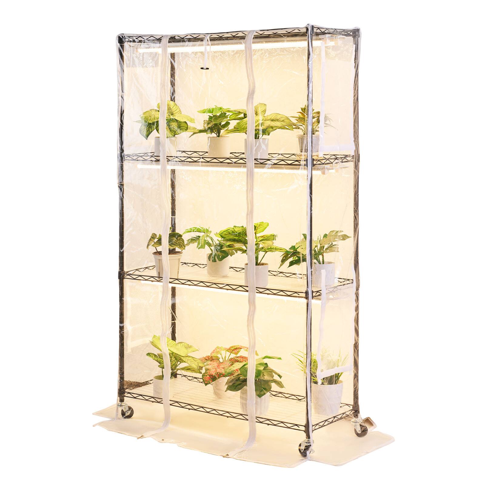 Alt View 5. VEVOR - Indoor Greenhouse with Grow Light, 59 in Tall 4-Tier Plant Stand with Clear Cover, Timer & Hygrometer, 180W Grow Lights - Black.