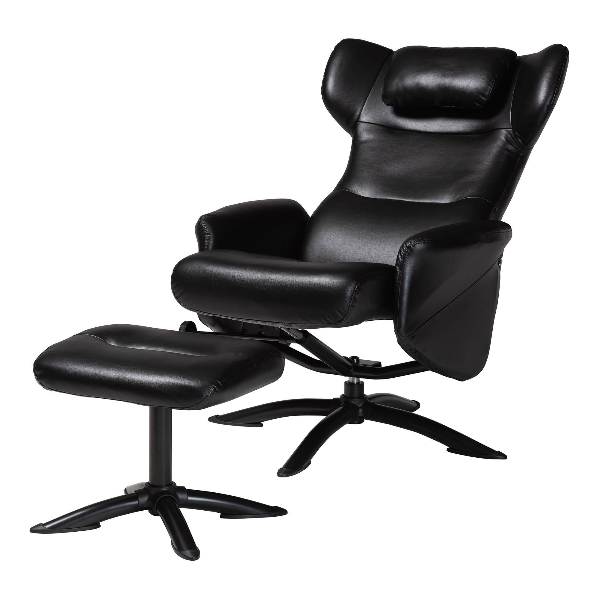 Angle. Baxton Studio - Elwood Modern Faux Leather 2-Piece Lounge Chair and Footrest Set - Black.