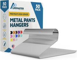 Lifemaster - Metal Pants Hangers – 50-Pack, Non-Slip, Rubber Coated, Open-Ended, Space-Saving for Pants & Jeans - White