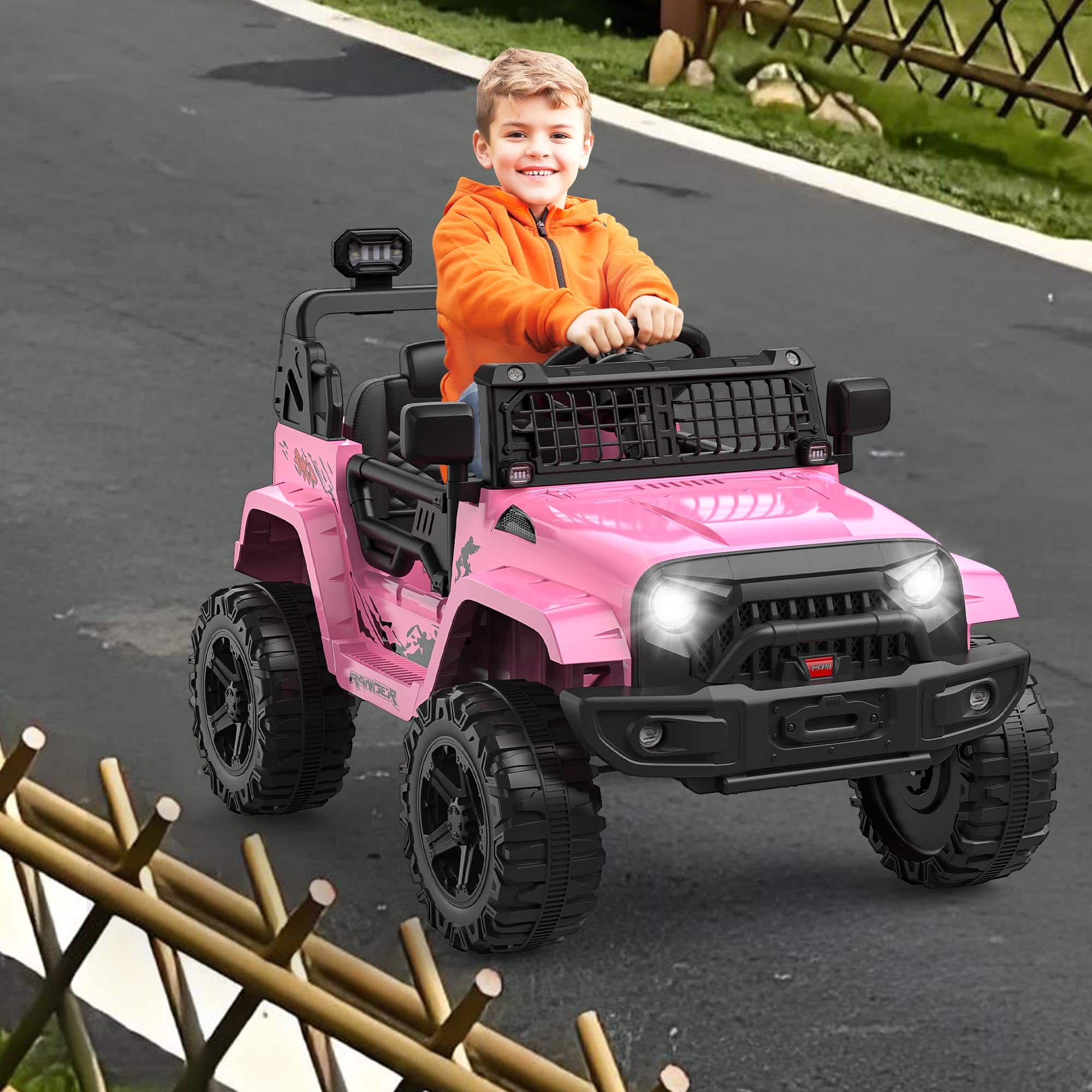 GARVEE - 12V Kids Ride On Truck with Parent Remote Control, Spring Suspension, LED Lights, Bluetooth, Off-Road Electric Car