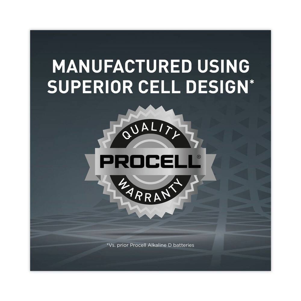 MANUFACTURED USING SUPERIOR CELL DESIGN*

QUALITY  
PROCELL®  
WARRANTY

*Vs. prior Procell Alkaline D batteries
