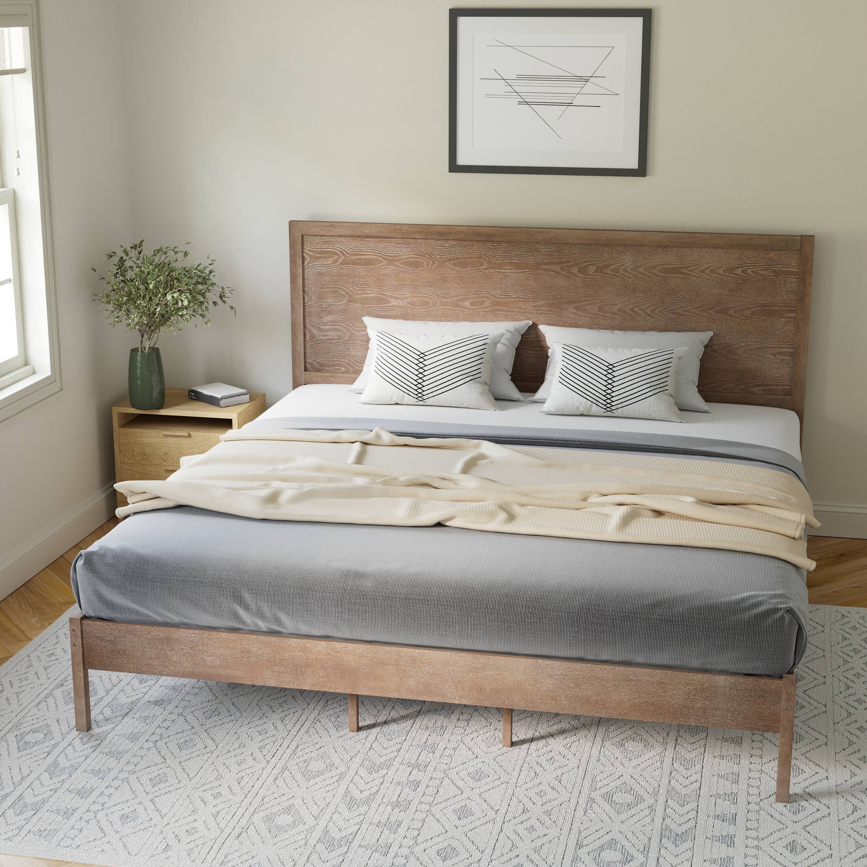 Alt View 3. Flash Furniture - Asher King Size Solid Wood Platform Bed with Wooden Slats and Headboard, No Box Spring Needed, Light Brown - Brown.