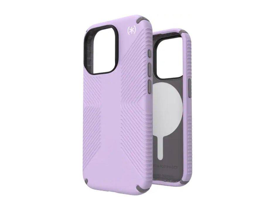 Speck - Presidio2 Grip with MagSafe Spring Purple Case for iPhone 15 Pro - Spring Purple/Cloudy Grey/White