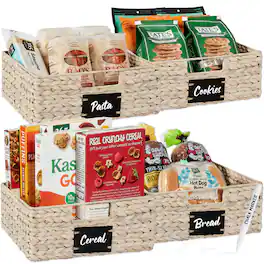 Best Choice Products - Set of 4 13in Woven Water Hyacinth Pantry Baskets w/ Chalkboard Label, Chalk Marker - White