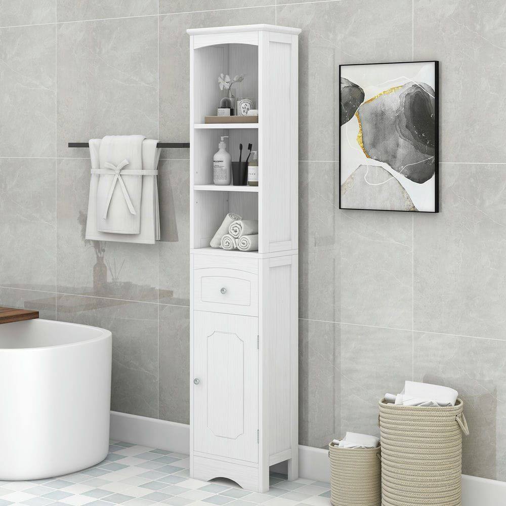 Alt View 1. Kadyn - Tall Bathroom Cabinet, Freestanding Storage Cabinet with Drawer, MDF Board, Adjustable Shelf, White - White.