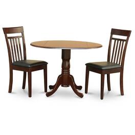 East West Furniture - 3 PC Kitchen nook Dining set-drop leaf Table and 2 Dining Chairs - Mahogany
