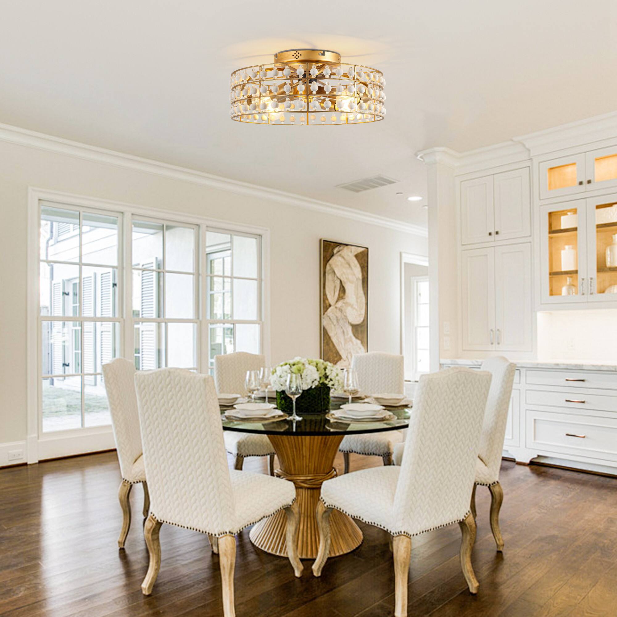 Angle. Parrot Uncle - 18.3 in. Caged Smart Ceiling Fan with Light and Remote and APP Control - Antique Gold.