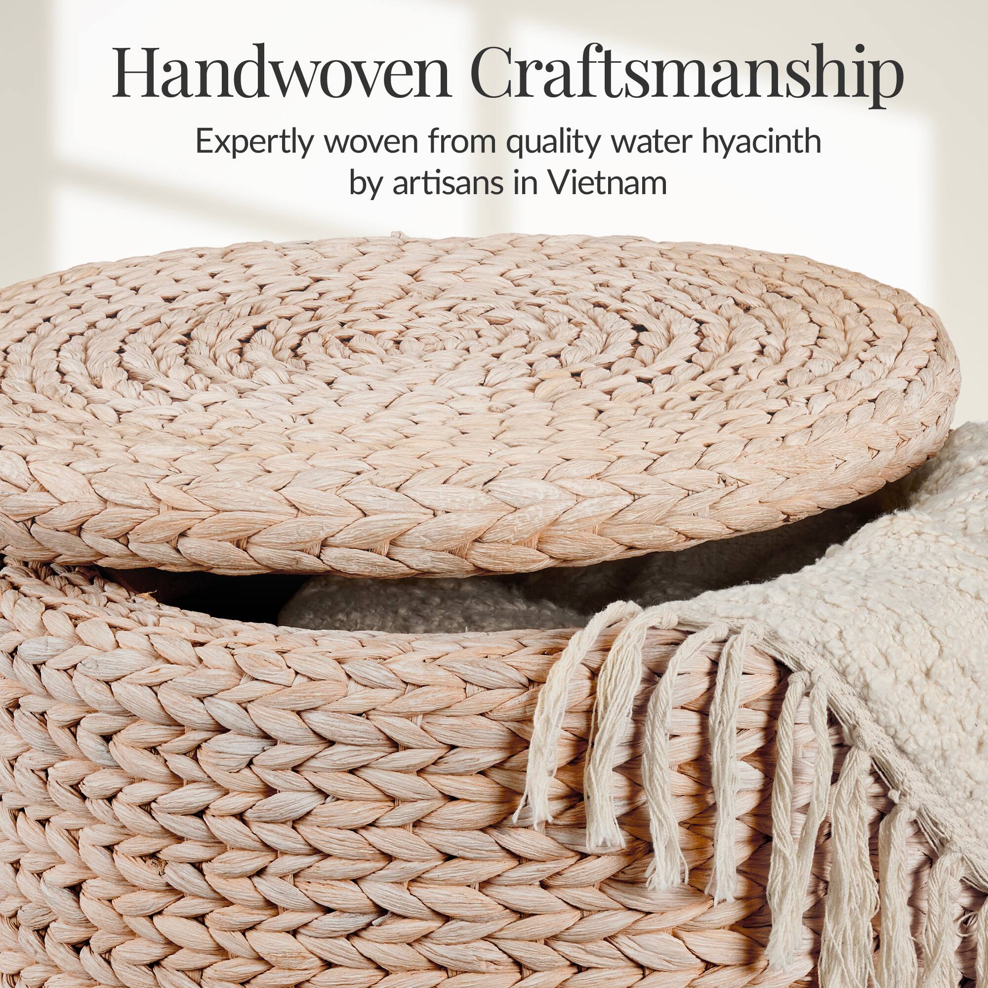 Handwoven Craftsmanship  
Expertly woven from quality water hyacinth by artisans in Vietnam