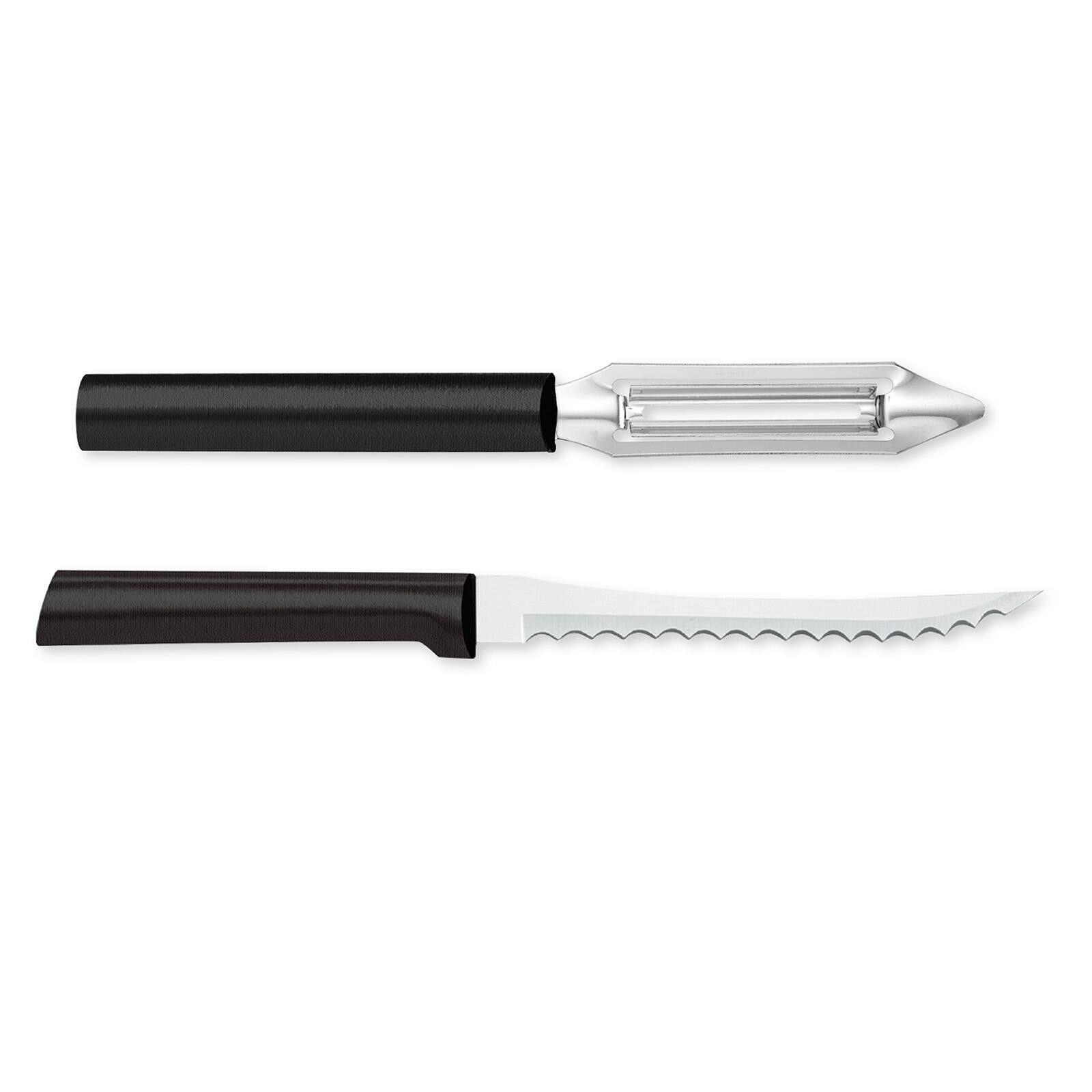 Front. Rada - Cutlery 2-Inch Deluxe Vegetable Peeler & 5-Inch Tomato Slicer Stainless Steel Serrated Blade, Black Handles - Black.