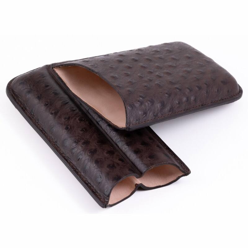 Back. Prestige - Ostrich 2 Cigar Case (Brown) - Brown Leather Finish.