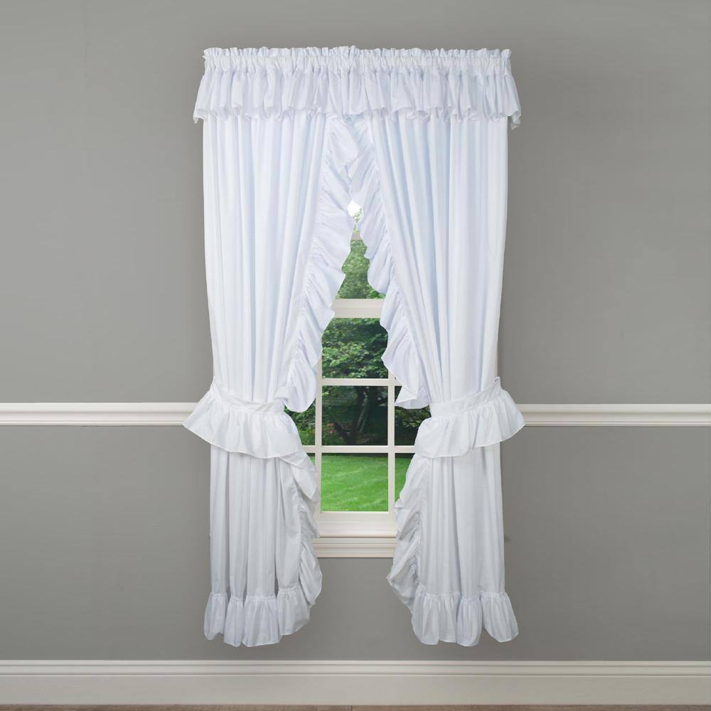 Angle. Ellis Curtain - Ellis Curtain 2-Piece Ruffled Priscilla Window Curtain Panel Pair with ties - 80x84" White - White.