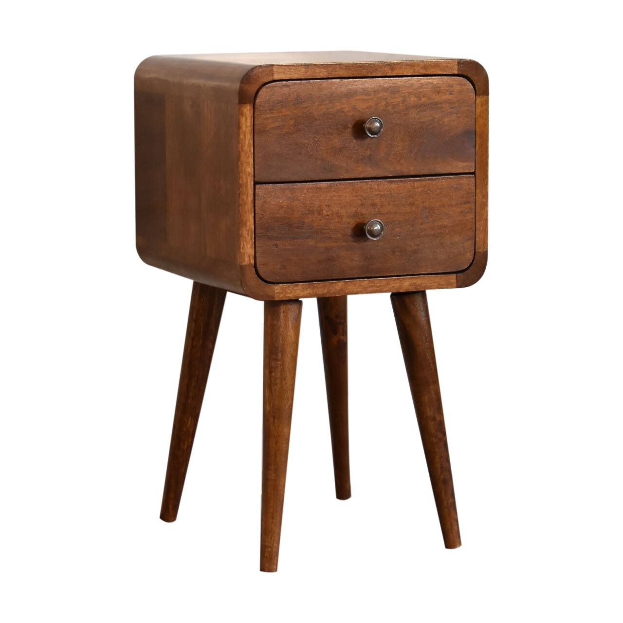 Back. Artisan Furniture - Artisan Furniture Solid Wood Mini Chestnut Curved Nightstand, 2 Drawers, Nordic legs, Brown - Chestnut.