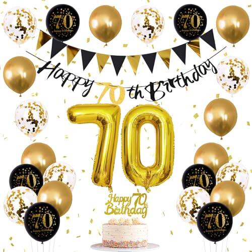 Vulpecula Spade – 70th Birthday Decorations Men, 70th Birthday Party Decoration Women Golden Black 70th Balloons 70th Cake – Black Gold