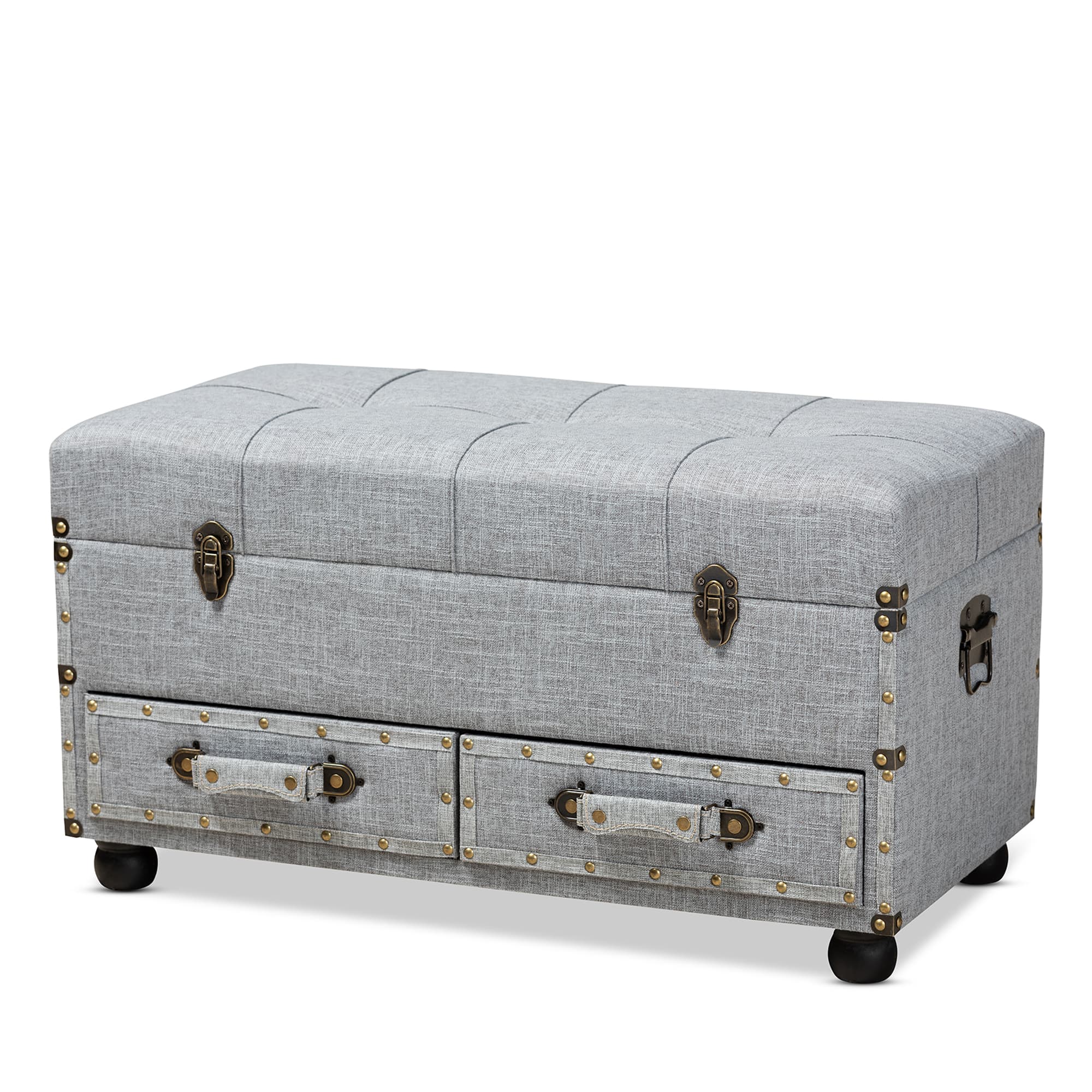 Baxton Studio - Flynn Modern Transitional Fabric Upholstered 2-Drawer Storage Trunk Ottoman - Grey/Black